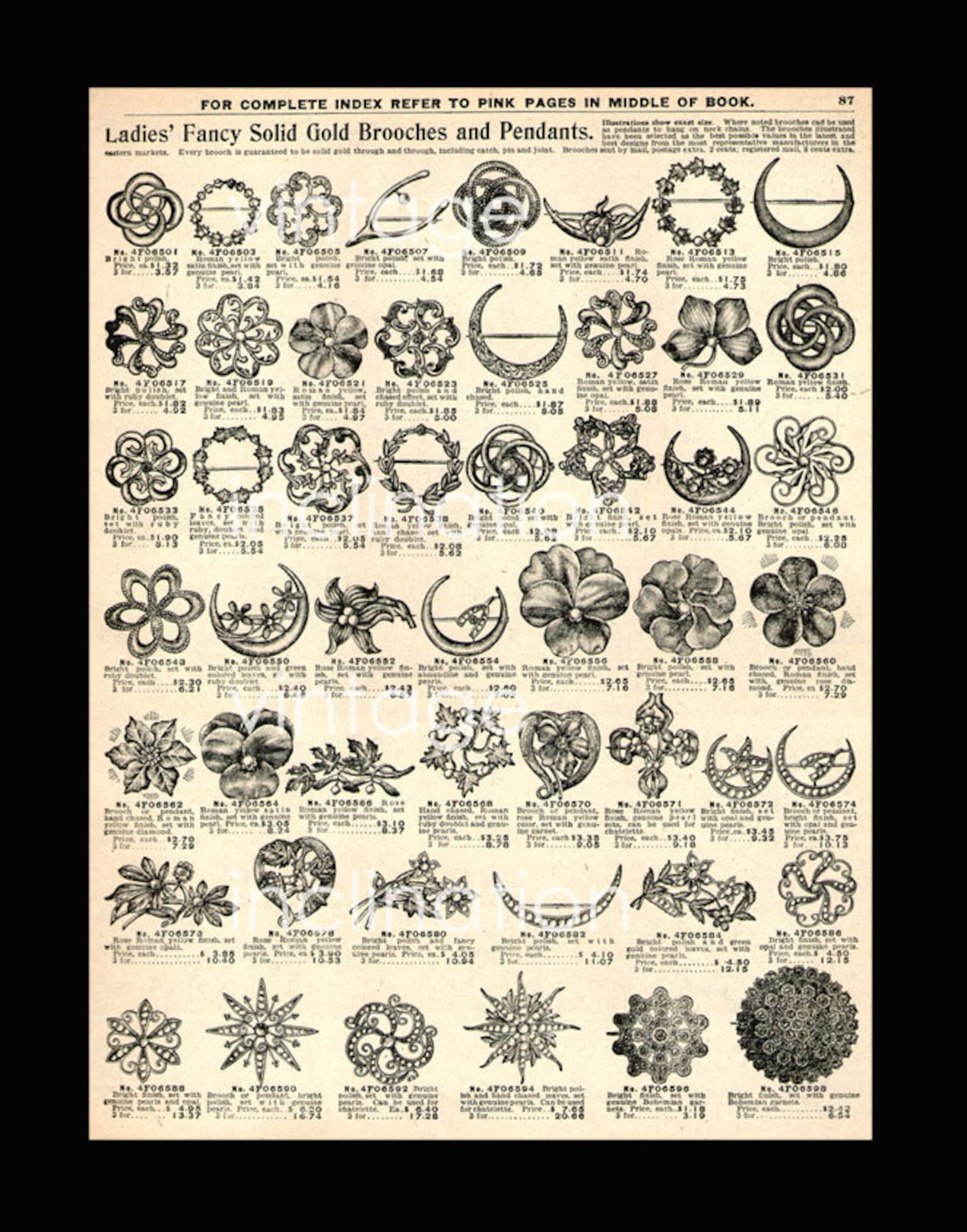 Vintage Print 1906 Antique JEWELRY CHART bookplate printed Etsy