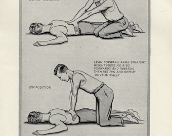 1950 ARTIFICIAL RESPIRATION - Antique Human Anatomy Print