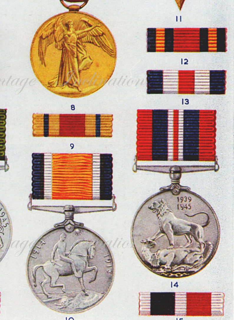 1950 Antique British Medals Ribbons Print 2 Military Orders Etsy