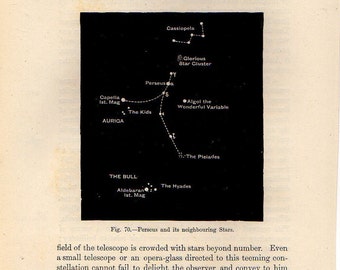 1886 Perseus and it's neighbouring Stars, Original Vintage Space Astronomy Print