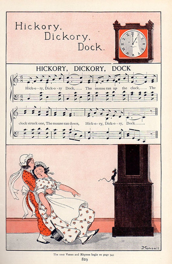 11x8.5 Matted Nursery Children\u2019s Art Hickory Dickory Dock