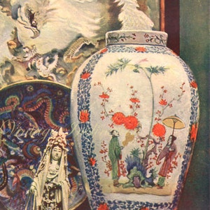 Antique Print, 1907 Japanese Art beautiful wall art vintage color lithograph ceramics asian illustration chart image 2