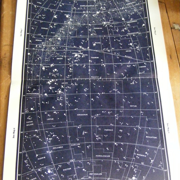 1950 star maps, Capella Perseus Orion astronomy star atlas map 5 6 original vintage zodiac chart map of stars constellation star stargazing