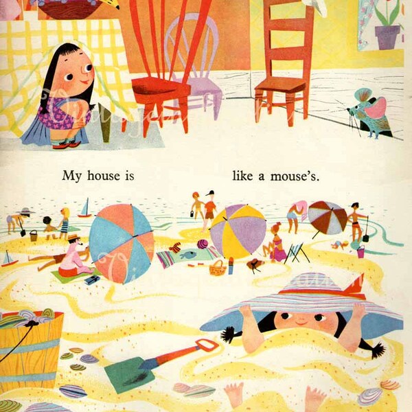 My House, Vintage Child Print Illustration, childrens room decor, nursery Wall Art to frame
