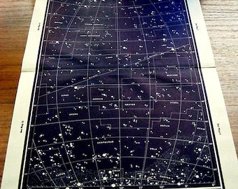 1950 star map, Leo Virgo Ursa Major astronomy star atlas map 9 10 original vintage zodiac chart map of stars astronomy prints