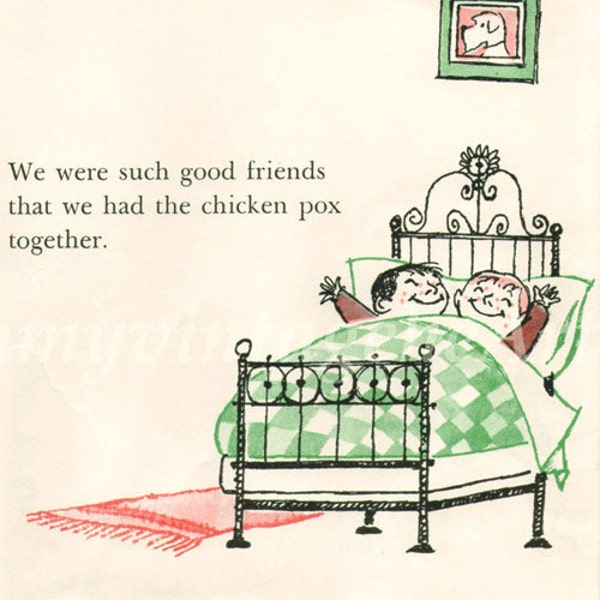 Children art print book page Vintage book page illustration We Had The Chicken Pox Together children paper ephemera