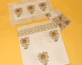 Juego de sábanas de algodón con estampado a mano y 2 fundas de almohada, ropa de cama con estampado floral rosa de Jaipuri, colcha india hecha a mano, decoración de dormitorio bohemia