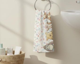 Winnie the Pooh Hand Towel Disney Bathroom Decor Tigger Piglet Eeyore Watercolor Floral Kitchen Towel Nursery Guest Towel Pooh Bear Gift