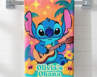 Toalla de mano personalizada de Stitch, decoración de baño de Lilo y Stitch, regalo personalizado de Ohana para los amantes de Disney, toalla de playa de Stitch, baño infantil