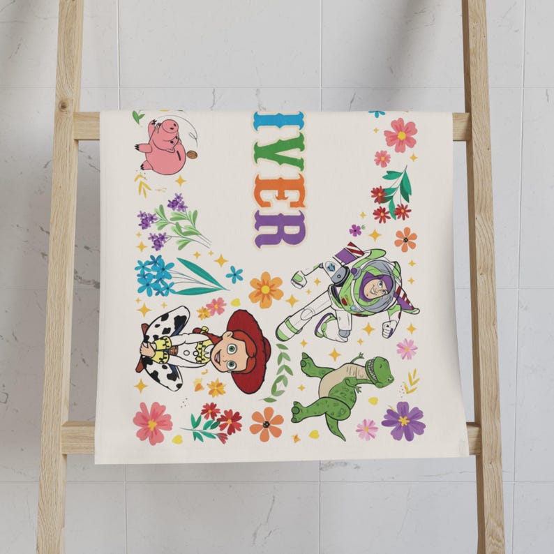Toy Story Hand Towel Personalized Woody Buzz Lightyear Bathroom Decor, Disney World Trip Gift, Custom Name Kids Towel image 3