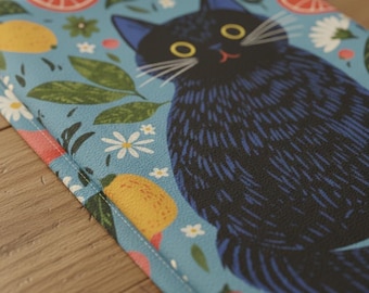 Toalla de cocina de gato negro, toalla de té de cítricos, manzanilla floral, regalo para mamá gata, paño de cocina de microfibra, decoración de cocina cottagecore, regalo para amantes de los gatos
