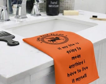 Camp Half-Blood Hand Towel, Orange Pegasus Greek Mythology Bath Decor, Poseidon Cabin Son of Neptune Gift, Rick Riordan Quote Gift