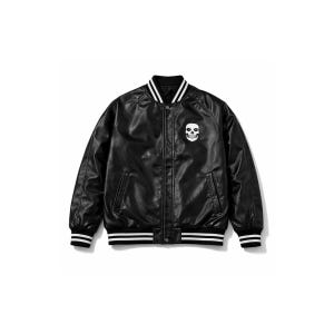 Chaqueta universitaria de cuero con esqueleto personalizado – Bomber estilo punk gótico urbano – Bold Loop Co