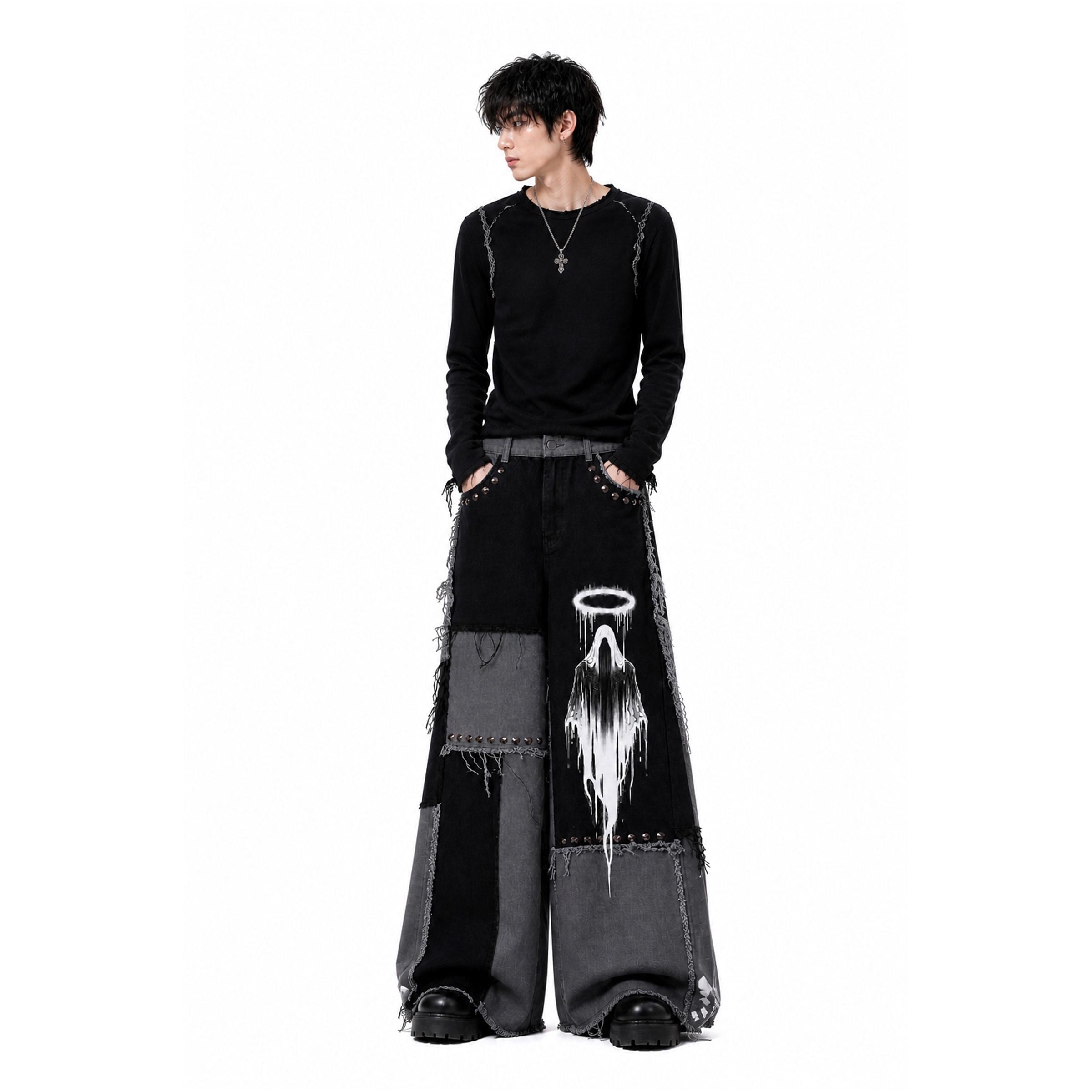Vintage Black Grunge Baggy Wide-Leg Goth Dress Pants 26x30 Y2K