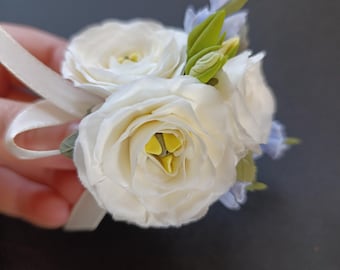 Creamy Silk Eustoma Boutonniere, Wedding Lapel Flower Pin