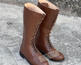 Brown Leather Long Boot With Leather Sole. Riding Boots, Unisex Boots, long boot, men boot, women boot, Horse Riding Boot.