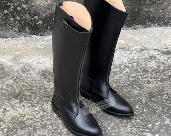 手作りのレザー製ポロライディングブーツ：ヴィンテージ乗馬スタイル。