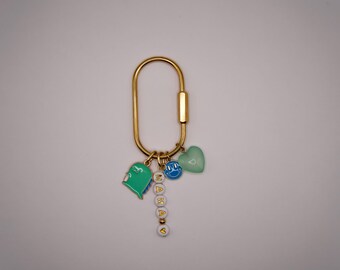 Blue Green Smiley Boy Mom Keychain Bag Charm