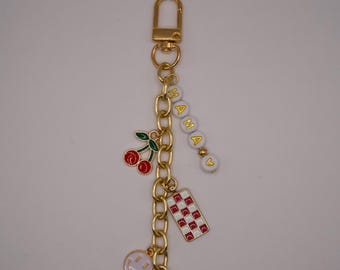 Pink Cherry Smiley Girl Mom Keychain Bag Charm