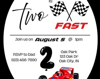 Digital Two Year Old Birthday Race Car Invitation