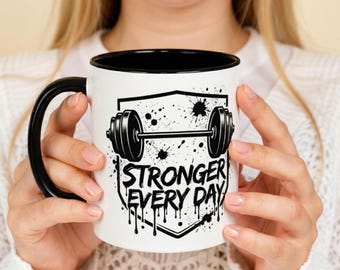 Caneca "Mais Forte a Cada Dia", Caneca Divertida para Levantador de Peso e Frequentador de Academia