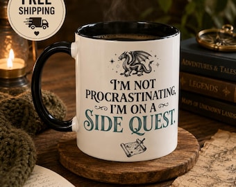 Funny Fantasy Mug, Side Quest Coffee Cup, Fantasy Reader Gift for Book Lovers, Dragon Coffee Mug, Cozy Reader Gift, Gothic Mug
