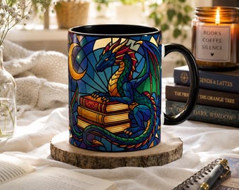 Stained Glass Dragon Mug, Fantasy Reader Colorful Gift