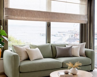 Estor romano de lino transparente, estor romano de lino con barras, cortina de tul, estor con bolsillo para barra a medida