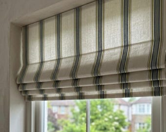 100% Cotton Custom Striped Roman Blind, Herringbone Weave Window Shade, Farmhouse Curtain