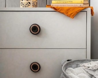 Träknoppar för lådor, rustika boho-handtag, runda byråbeslag i trä