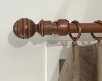 100% Handmade Wooden Curtain Rod Set, Ball Striped Finial, Rustic Drapery Pole, Window Hardware