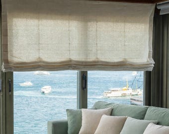 100 % rå linne, stånglös romersk rullgardin, anpassad naturlig fönstergardin, modern lantlig inredning