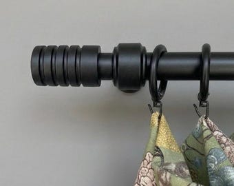 Black Hornbeam Wood Curtain Rod Set, Rustic Cylinder Drapery Pole, Custom Length Window Hardware