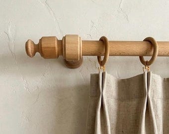 Handmade Hornbeam Wood Curtain Rod Set, Rustic Window Hardware