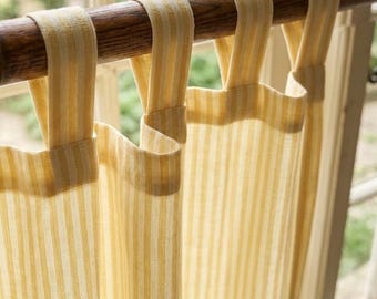 100% Cotton Farmhouse Cafe Curtain, Striped Kitchen Window Curtain, Cottage Decor