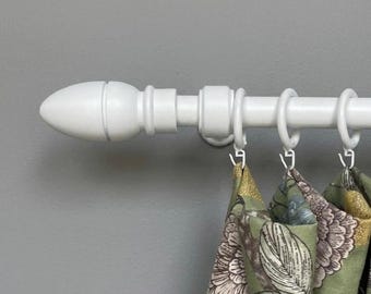 White Solid Hornbeam Wood Curtain Rod Set with Rings, Farmhouse Mid Century Style