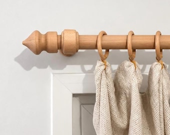 Wooden Curtain Rod Set, Natural Wood Curtain Pole, Handmade 100% Solid Hornbeam Wood Set