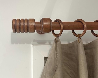 Handmade Wooden Curtain Rod Set, Rustic Hornbeam Wood Drapery Hardware, Custom Length Rings