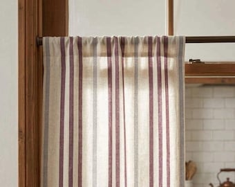 Randig bomullsgardin i caféstil, rustikt lantlig köksdraperi, bohemisk stugfärgad panel i toppskimrande färg