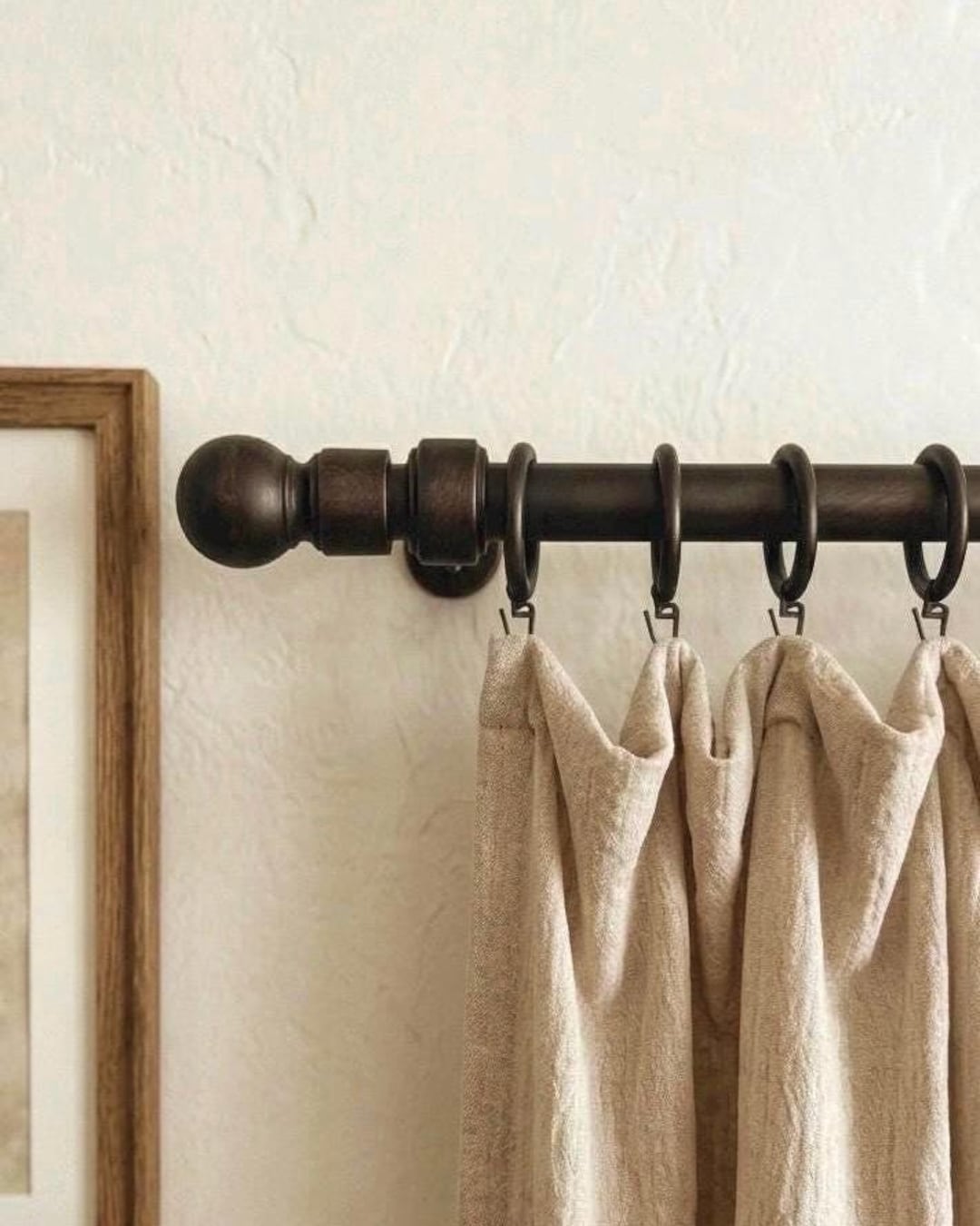 Rustic Cabin Curtain Rods Dark Walnut Hornbeam Wooden Curtain Rod Set, Rustic Farmhouse Style ...