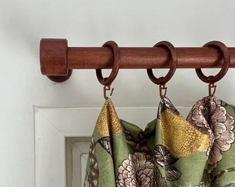 Solid Wood Curtain Rod Set, Modern Cylindrical Drapery Pole with Rings & Brackets, Minimalist Wooden Window Hardware