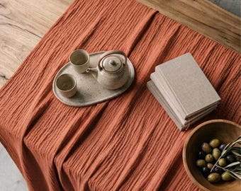 4 Layer Muslin Tablecloth, Cotton Gauze Table Cover, Rustic Boho Dining Decor
