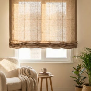 Natuurlijk linnen vouwgordijn, zacht vouwgordijn zonder stang, aangepast formaat