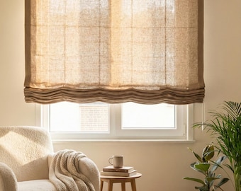 100 % naturlig linne romersk gardin, mjukt vikbar stånglös gardin, draperier i anpassad storlek