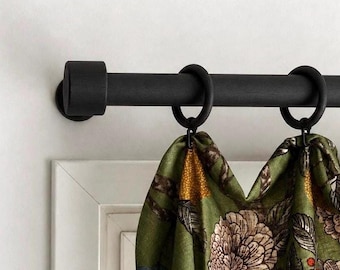 Solid Hornbeam Wood Curtain Rod Set, Matte Black, Custom Length, Farmhouse Drapery Hardware