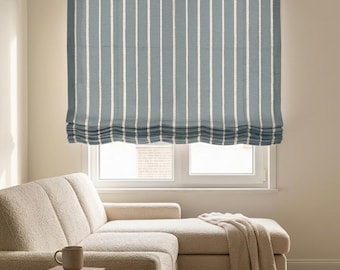 Custom Cotton Linen Striped Roman Shade, Relaxed Roman Blind, Modern Farmhouse Window Treatment