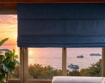 Custom Linen Tulle Roman Shade, Light Filtering Window Blind