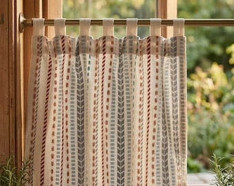 Broderad gardin i linneblandning, randig drapering i bohemiskt lantligt utseende, specialanpassad cafépanel