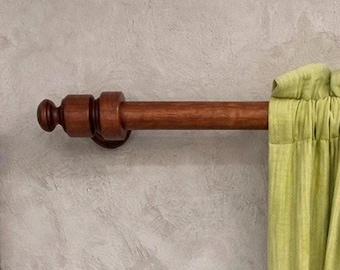 Massiv avenbok i valnötsfinish i trä, ringlös gardinstång i trä, rustik lantlig fönsterbeslag