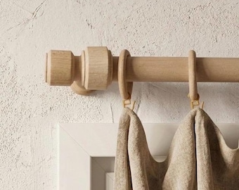 Natural Wood Curtain Rod, Farmhouse Drapery Hardware with Minimalist Finials, Handmade Window Decor